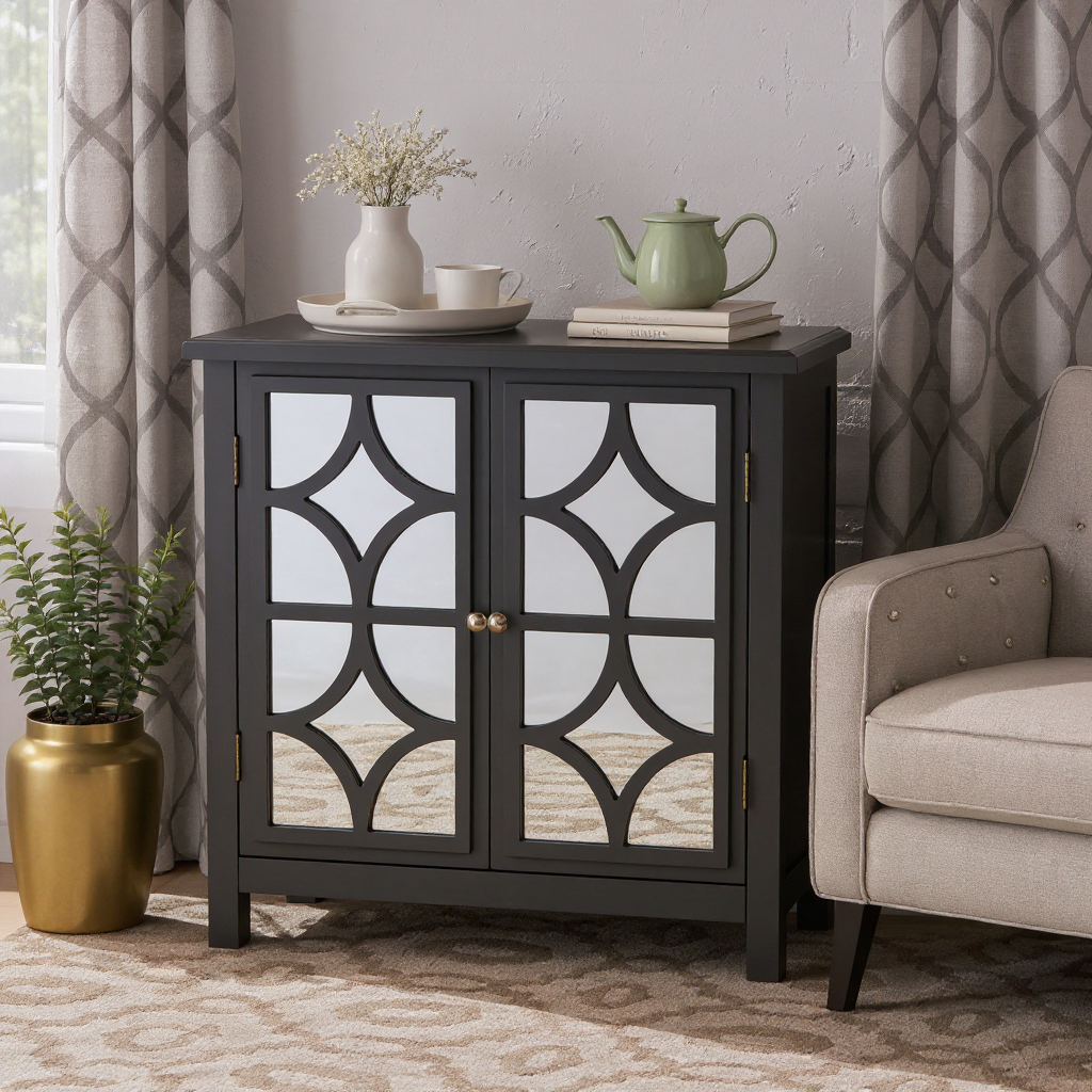 Willowcrest Mirrored Accent Cabinet, 31.5", Charcoal Grey