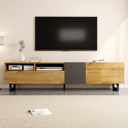 Evergreen Modern TV Stand with Storage, 67", Oak and Graphite