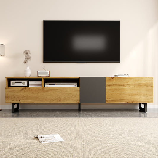 Evergreen Modern TV Stand with Storage, 67", Oak and Graphite