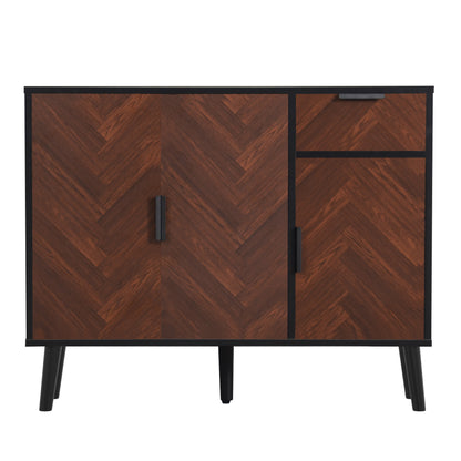 Ashbury Chevron Storage Cabinet, 35.5", Black with Wooden Doors