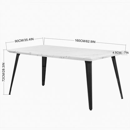 Stan Modern Dining Table, 63" Rectangular, Seats 6, White Marble-Effect