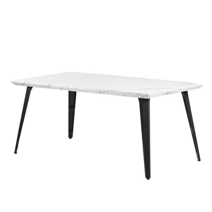 Stan Modern Dining Table, 63" Rectangular, Seats 6, White Marble-Effect