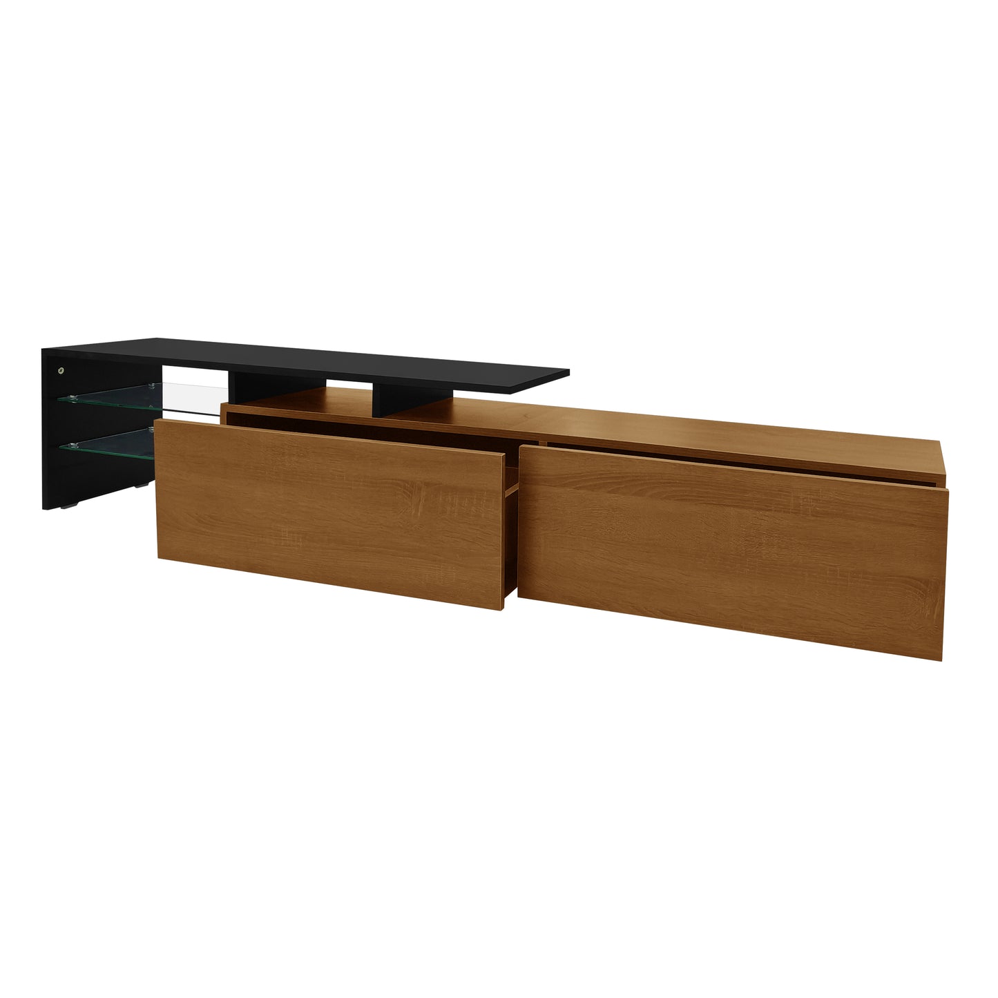 Oden Modern LED TV Stand with Storage Drawers, Natural Wood-Look and Black