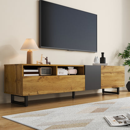 Evergreen Modern TV Stand with Storage, 67", Oak and Graphite