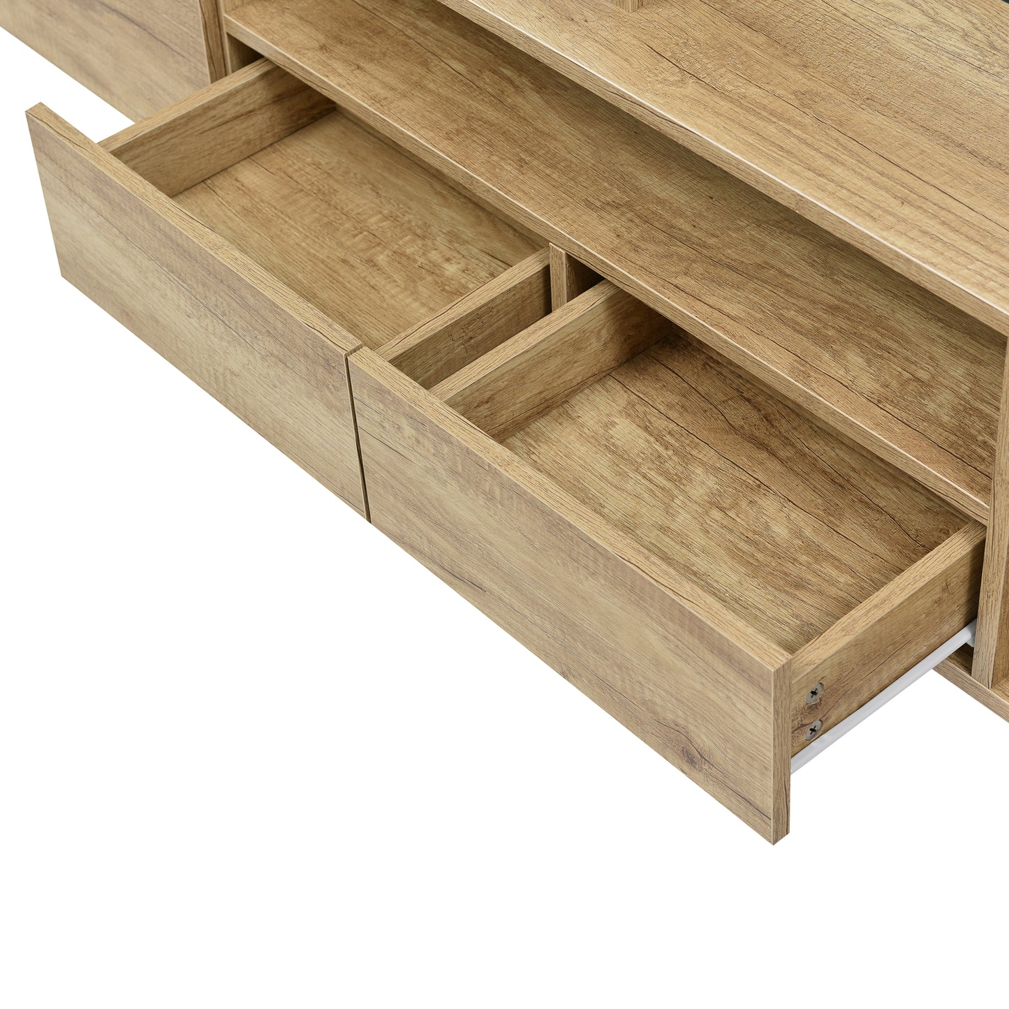 Yorkton TV Stand High-Gloss Modern with LED Lights, 78.7", White and Natural Oak