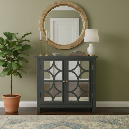 Willowcrest Mirrored Accent Cabinet, 31.5", Charcoal Grey