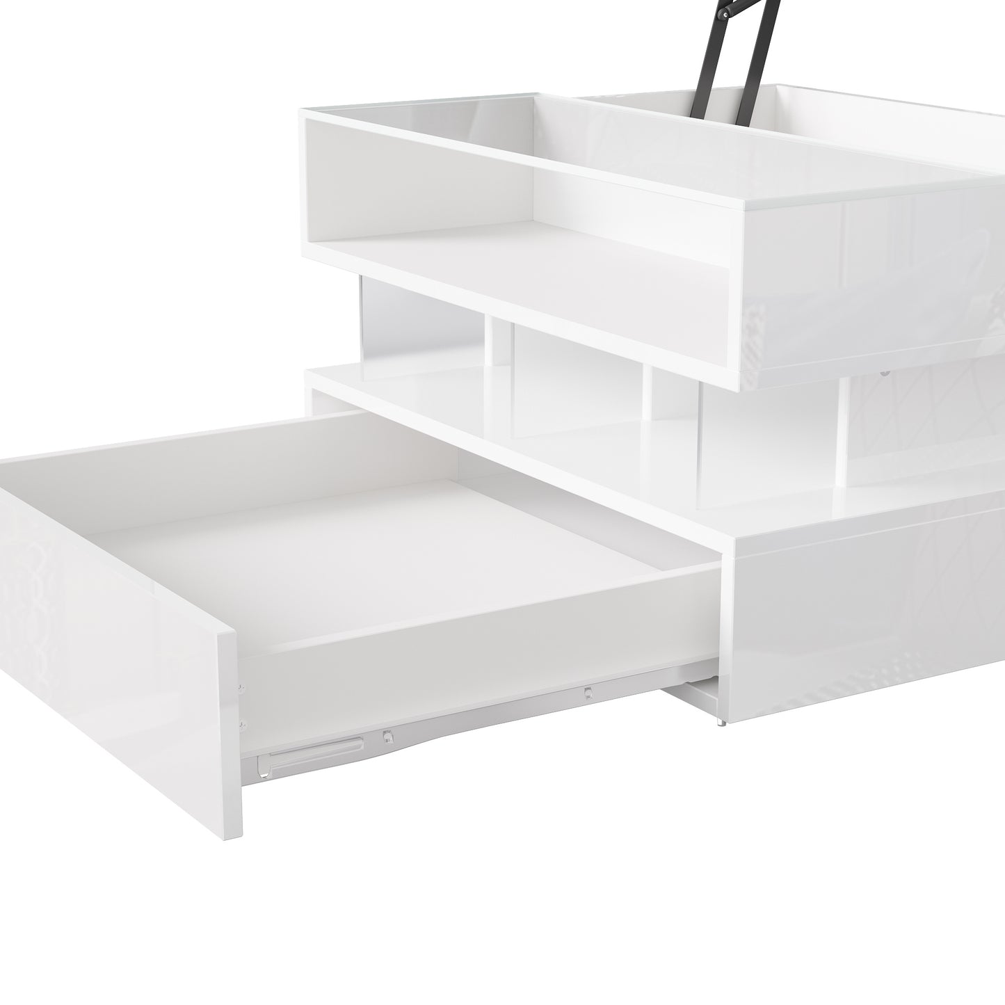Evalo High-Gloss LED Lift-Top Coffee Table with Drawer Storage, White