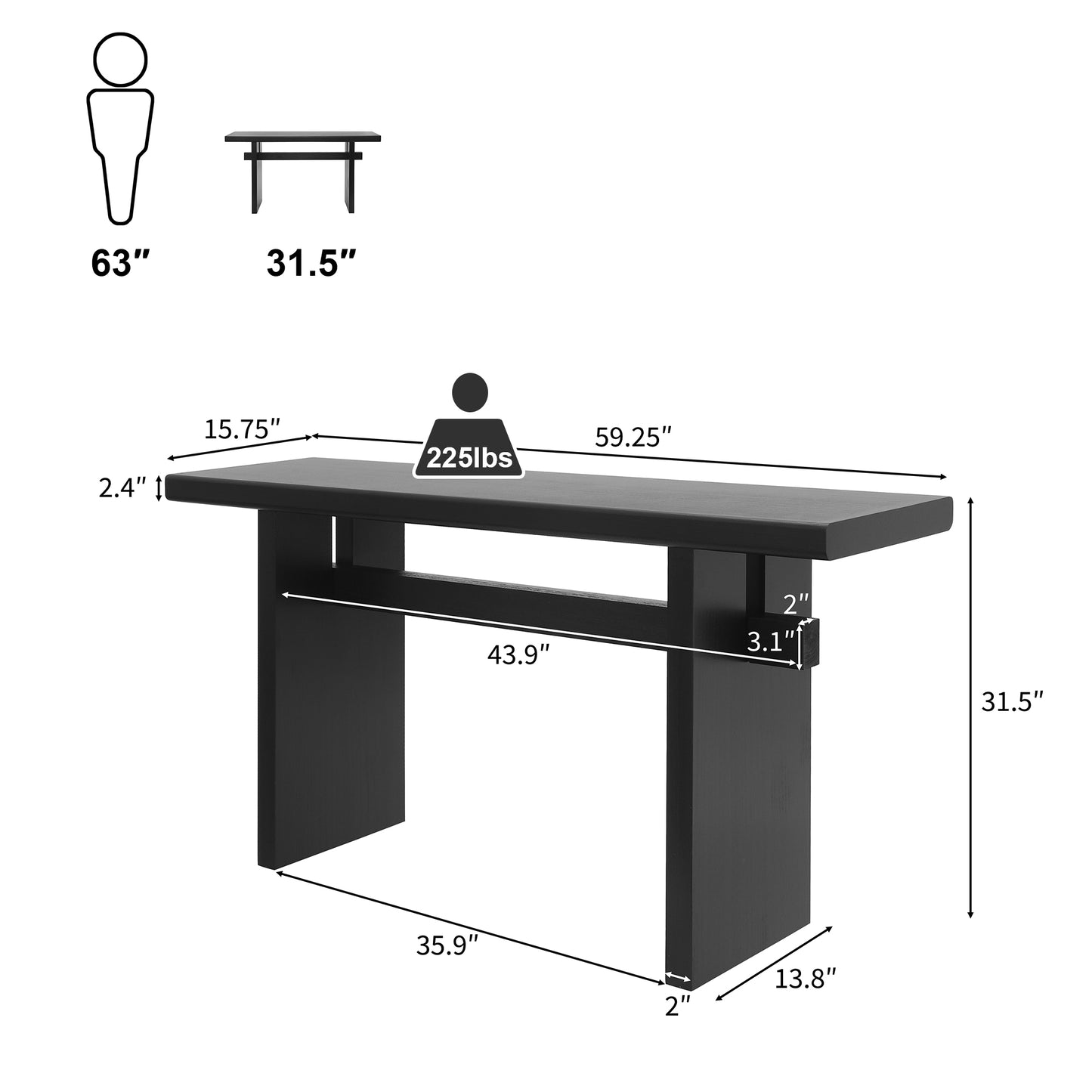 Atwell Console Table, 59.25", Black