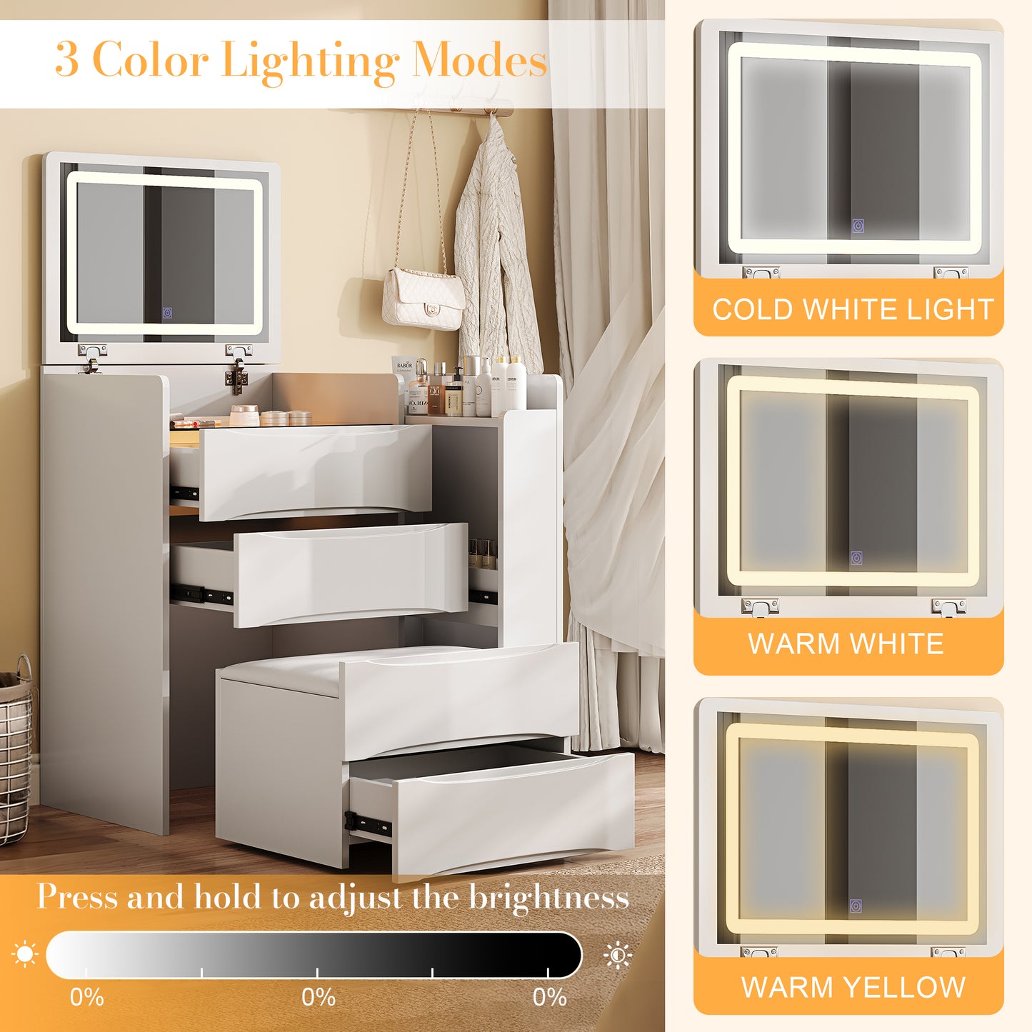 Elowen Makeup Vanity Desk Set, White