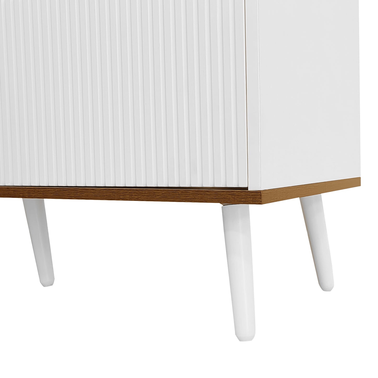 Solen Modern Wood TV Stand with Three-Door Storage, White and Natural