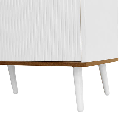 Solen Modern Wood TV Stand with Three-Door Storage, White and Natural