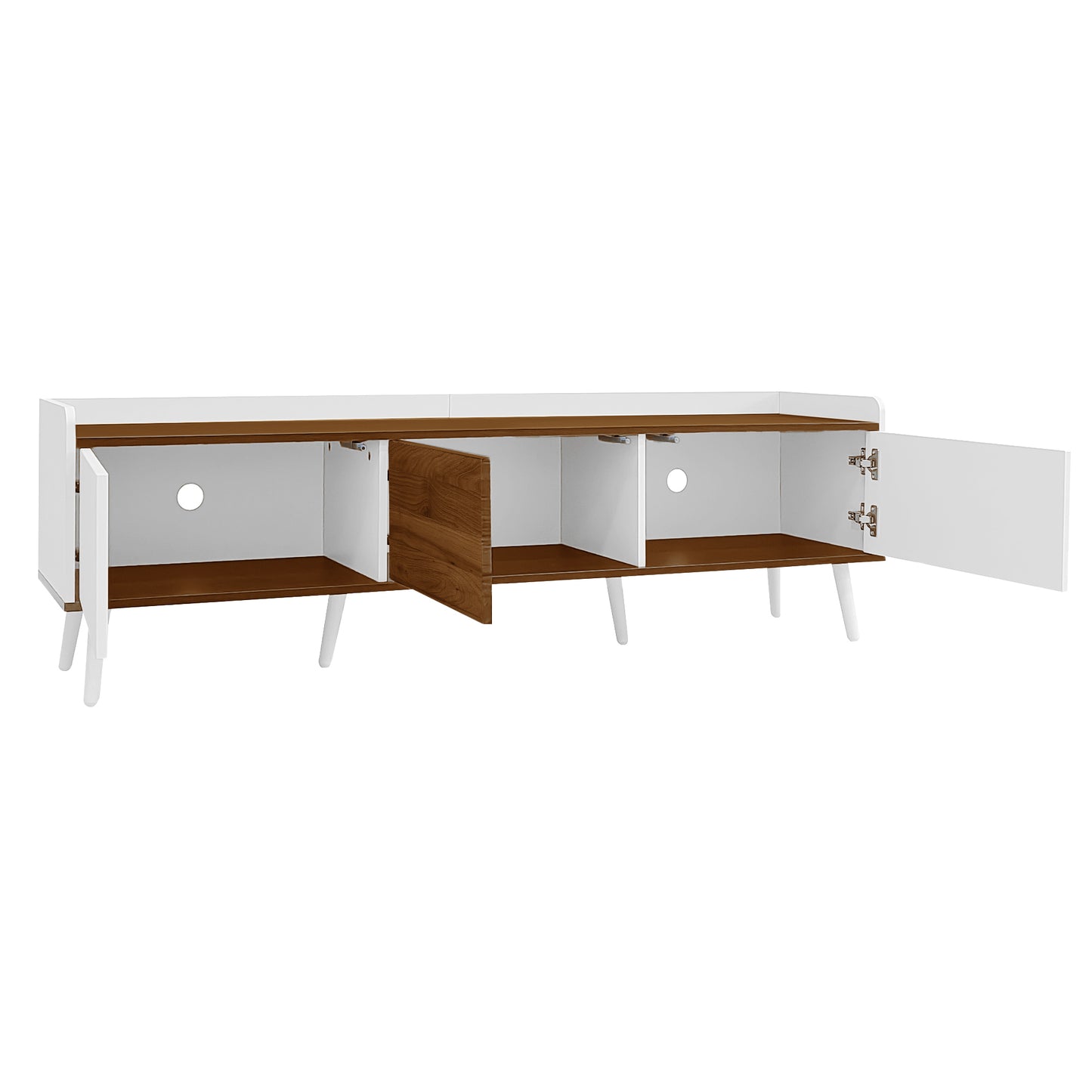 Solen Modern Wood TV Stand with Three-Door Storage, White and Natural