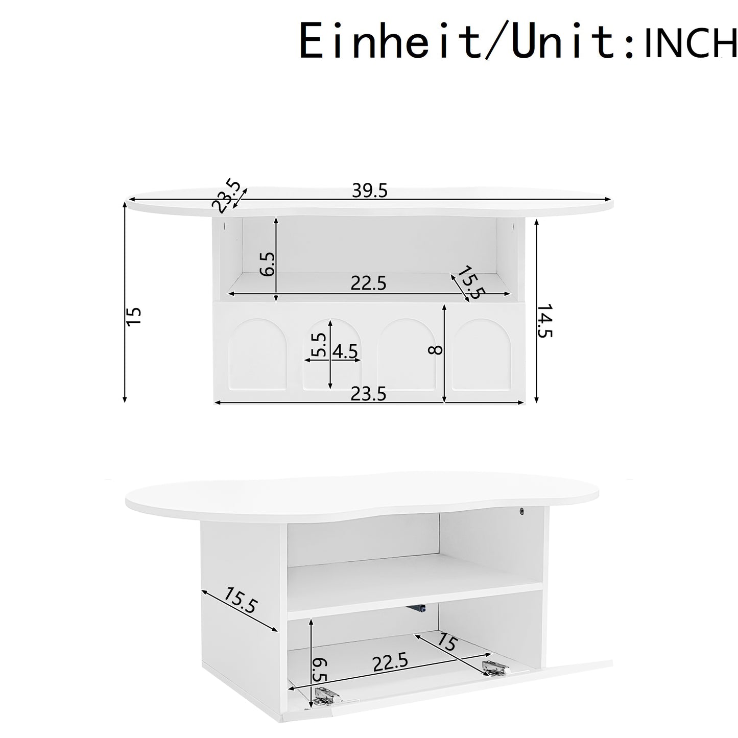 Aura Modern Coffee Table, Organic Curved Silhouette with Storage, White