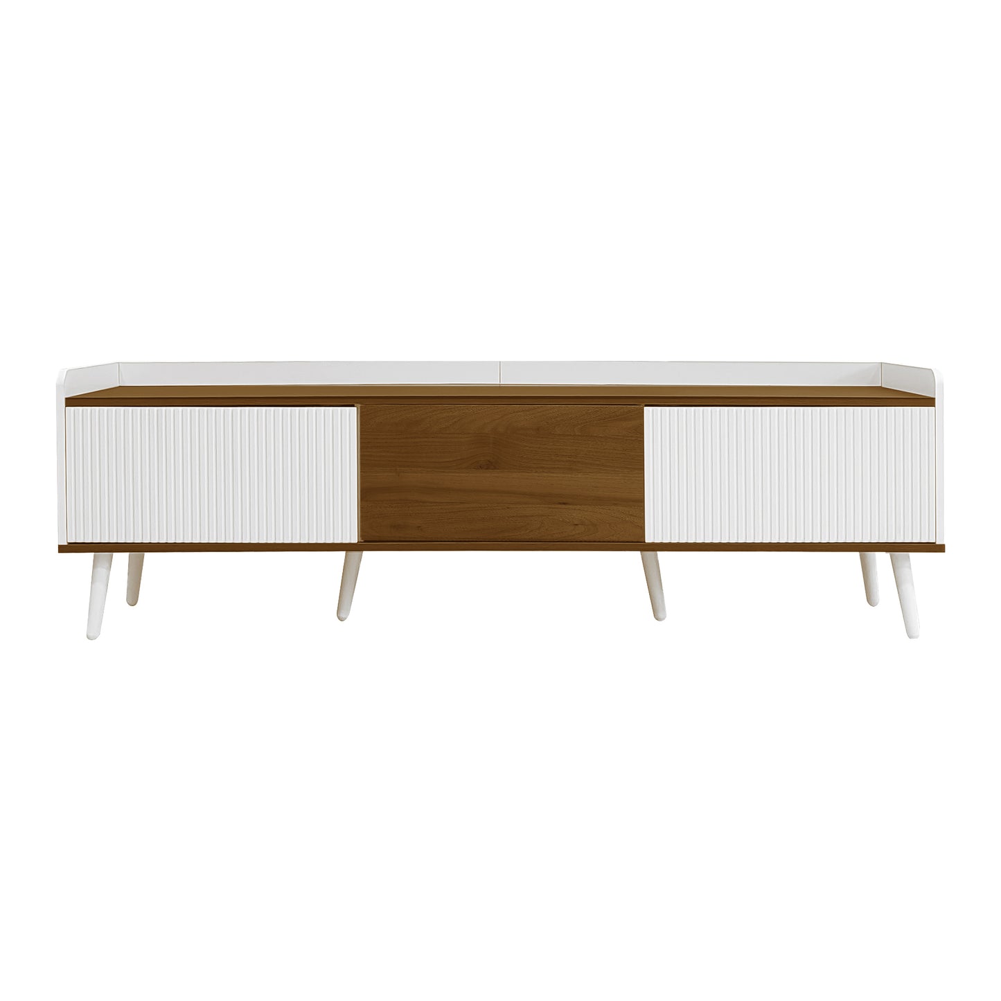 Solen Modern Wood TV Stand with Three-Door Storage, White and Natural