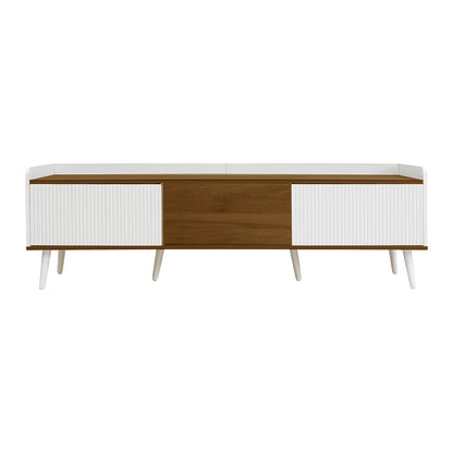 Solen Modern Wood TV Stand with Three-Door Storage, White and Natural