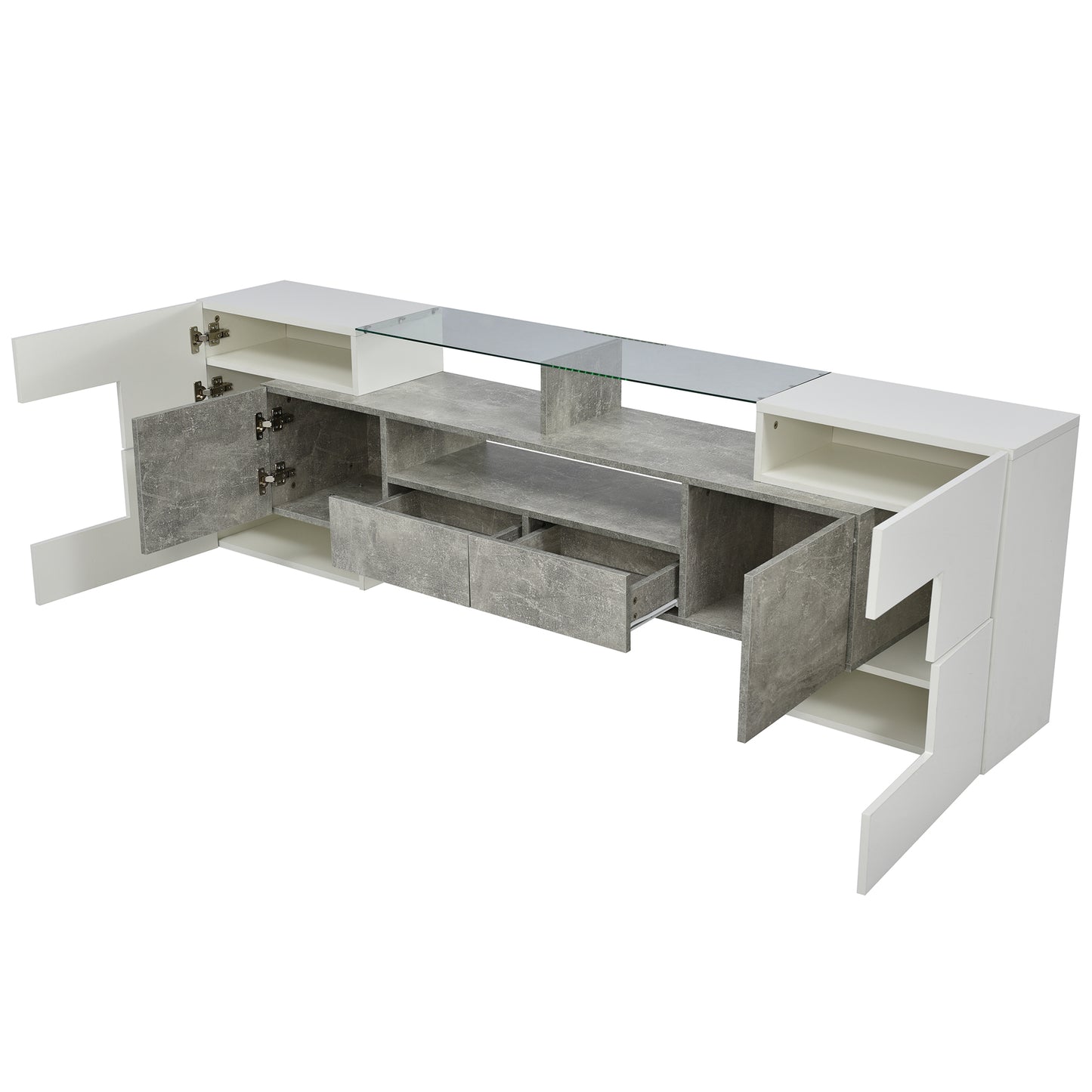 Yorkton TV Stand High-Gloss Modern with LED Lights, 78.7", White and Gray Concrete