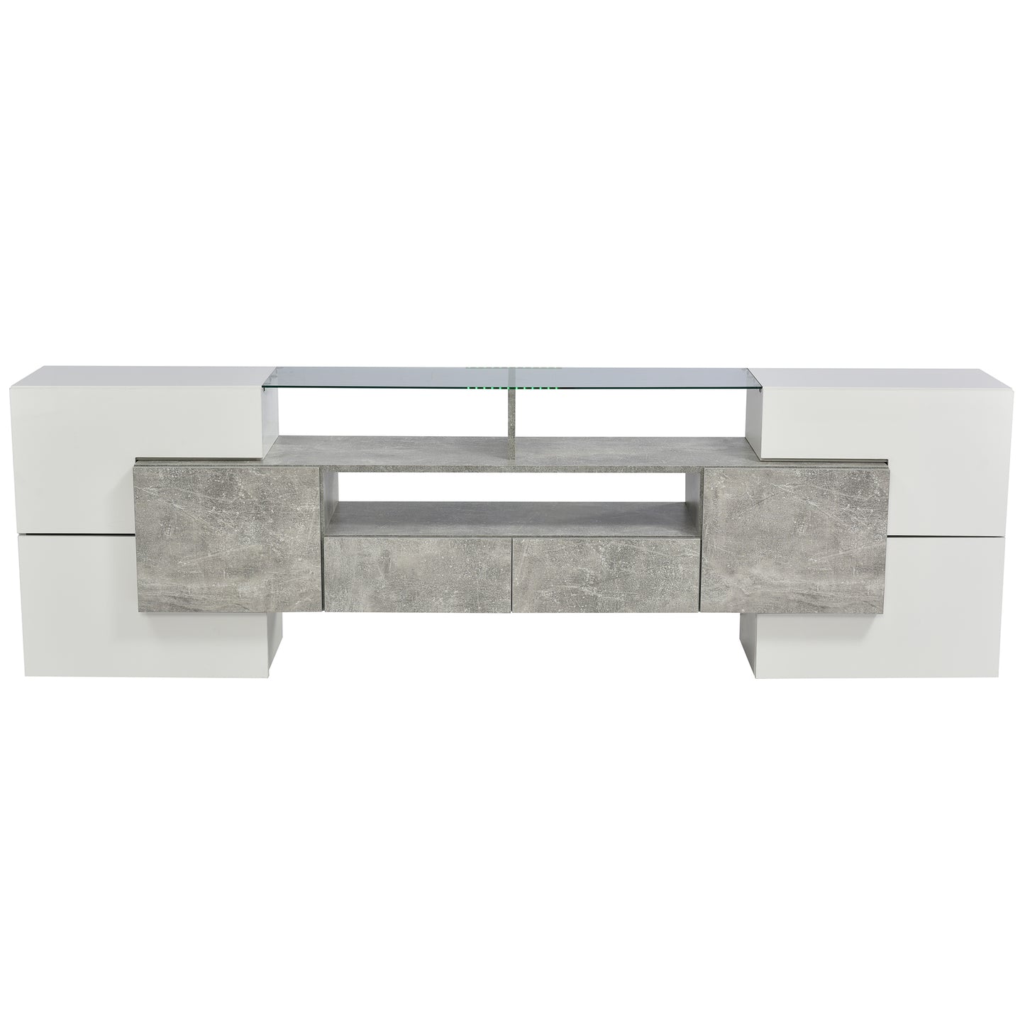 Yorkton TV Stand High-Gloss Modern with LED Lights, 78.7", White and Gray Concrete