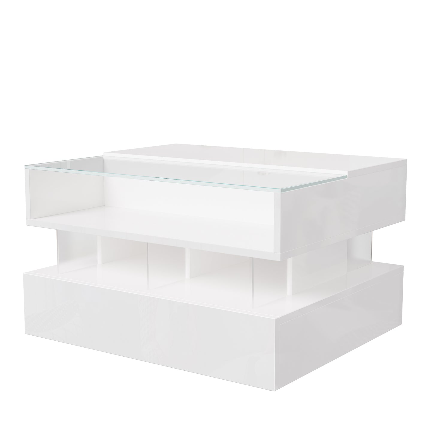 Evalo High-Gloss LED Lift-Top Coffee Table with Drawer Storage, White