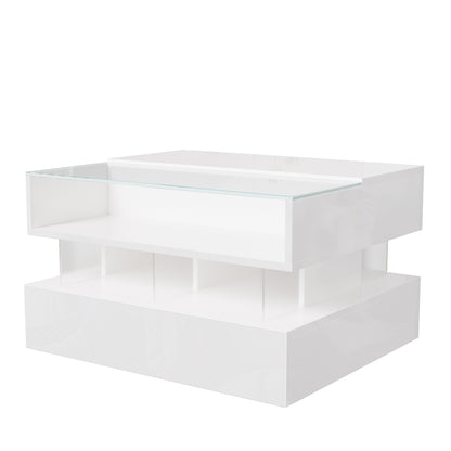 Evalo High-Gloss LED Lift-Top Coffee Table with Drawer Storage, White