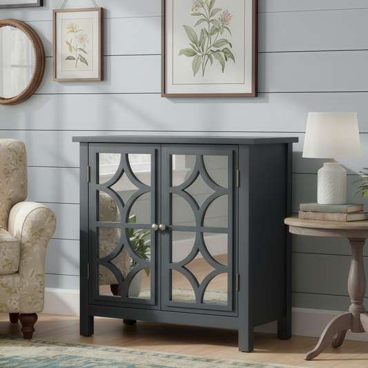 Willowcrest Mirrored Accent Cabinet, 31.5", Charcoal Grey