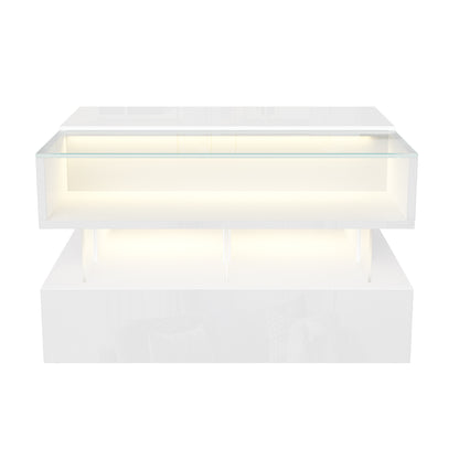 Evalo High-Gloss LED Lift-Top Coffee Table with Drawer Storage, White