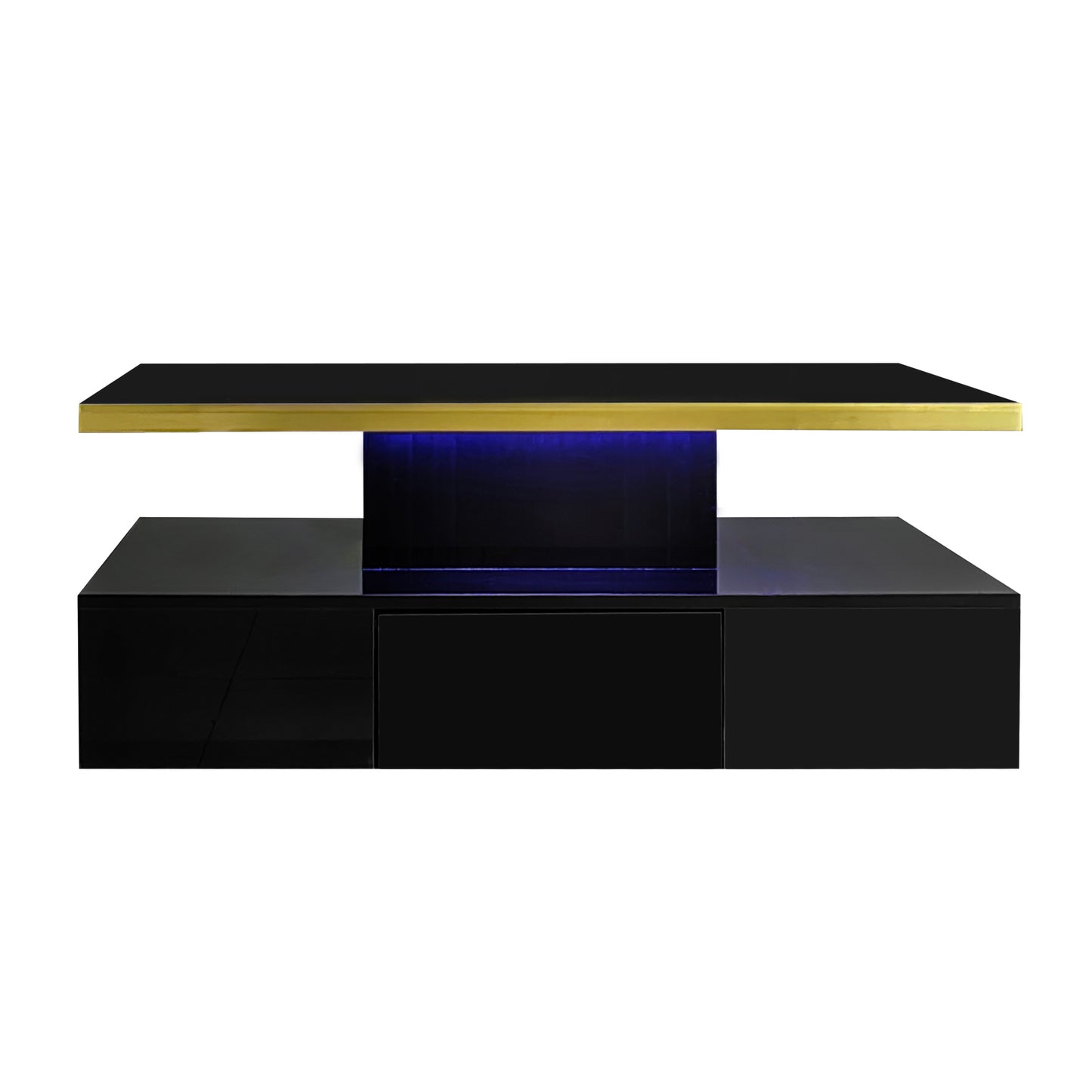 Nova High-Gloss Coffee Table with LED Lighting and Storage, Black