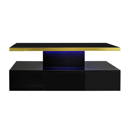 Nova High-Gloss Coffee Table with LED Lighting and Storage, Black