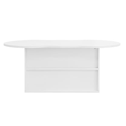 Aura Modern Coffee Table, Organic Curved Silhouette with Storage, White