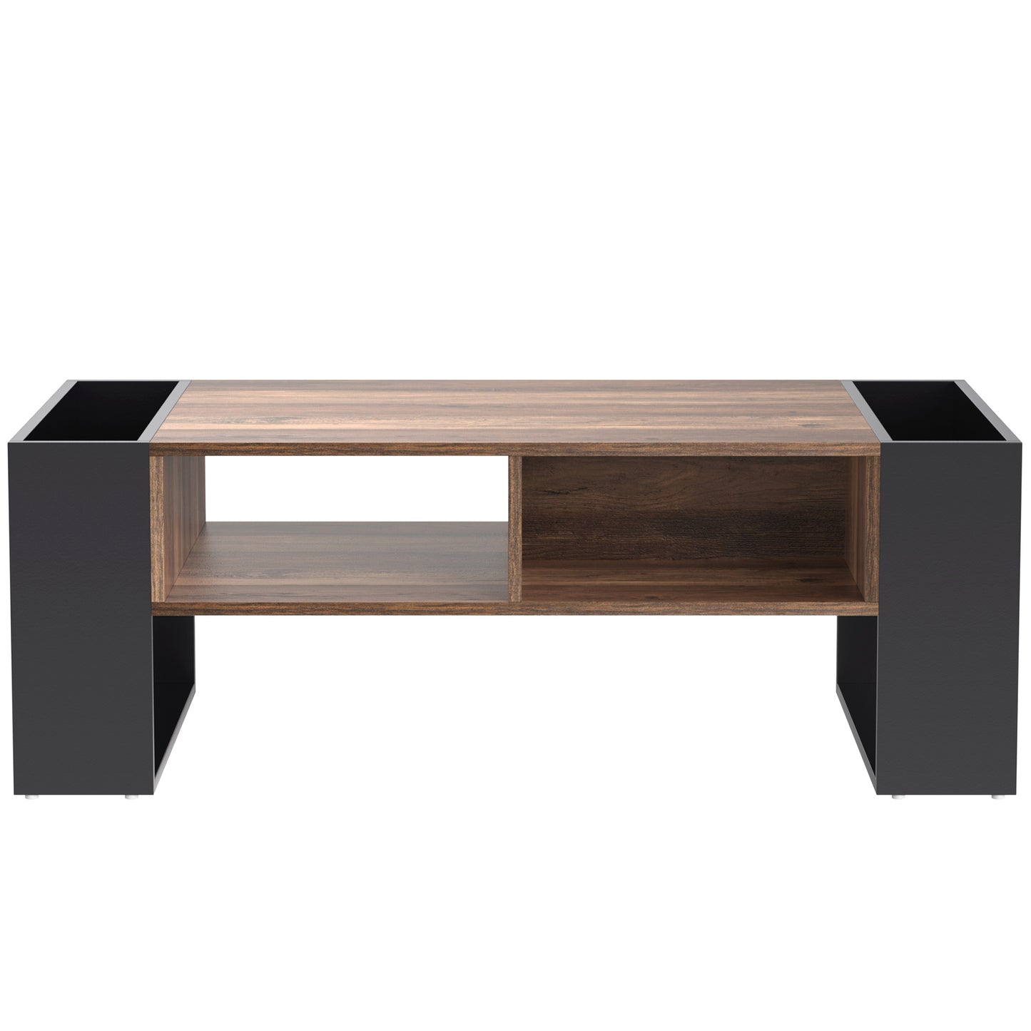 Ravenna Wood-Pattern Coffee Table with Open Side Storage and Drawer, Wood/Grey-Black