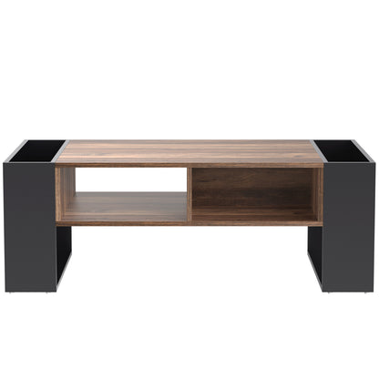 Ravenna Wood-Pattern Coffee Table with Open Side Storage and Drawer, Wood/Grey-Black