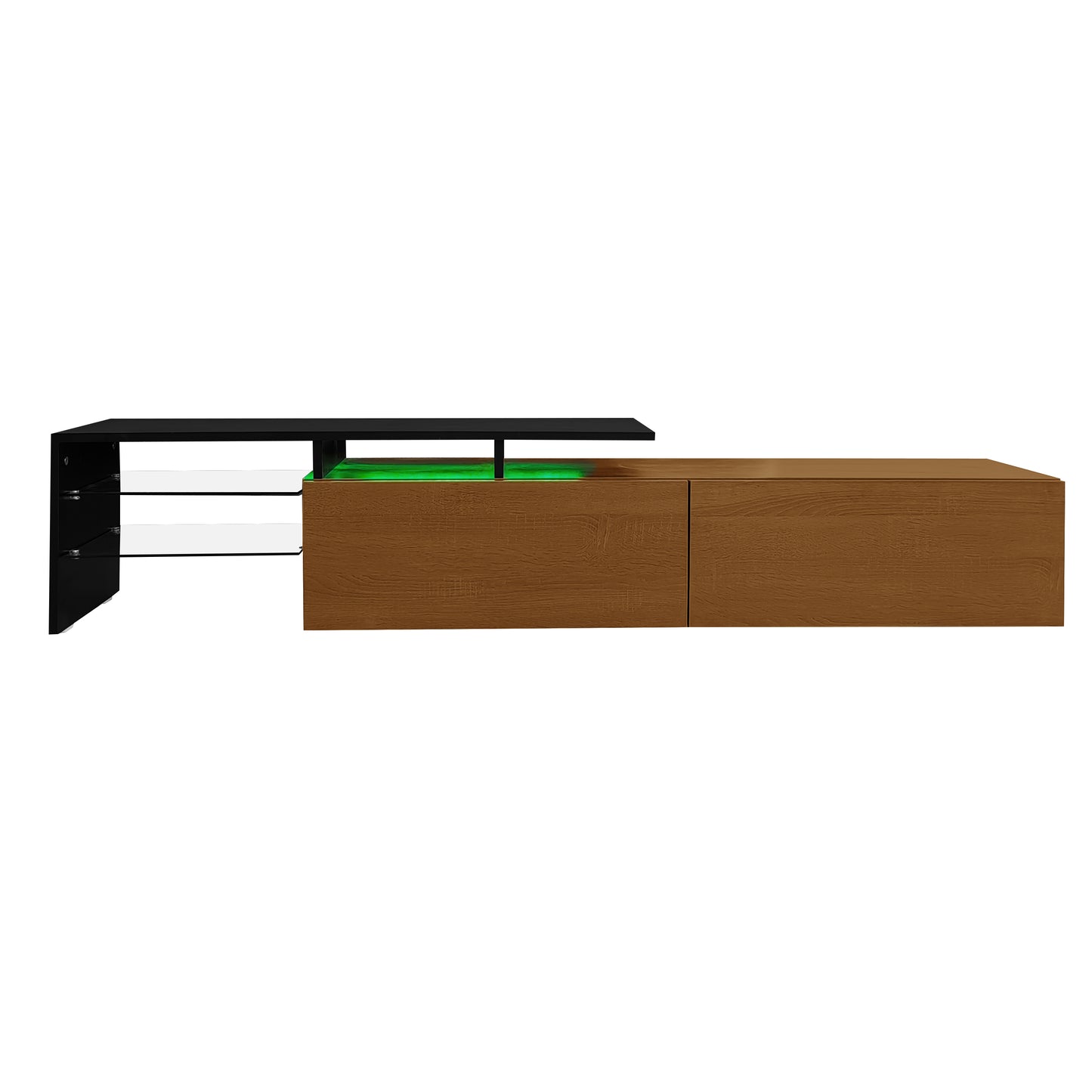 Oden Modern LED TV Stand with Storage Drawers, Natural Wood-Look and Black
