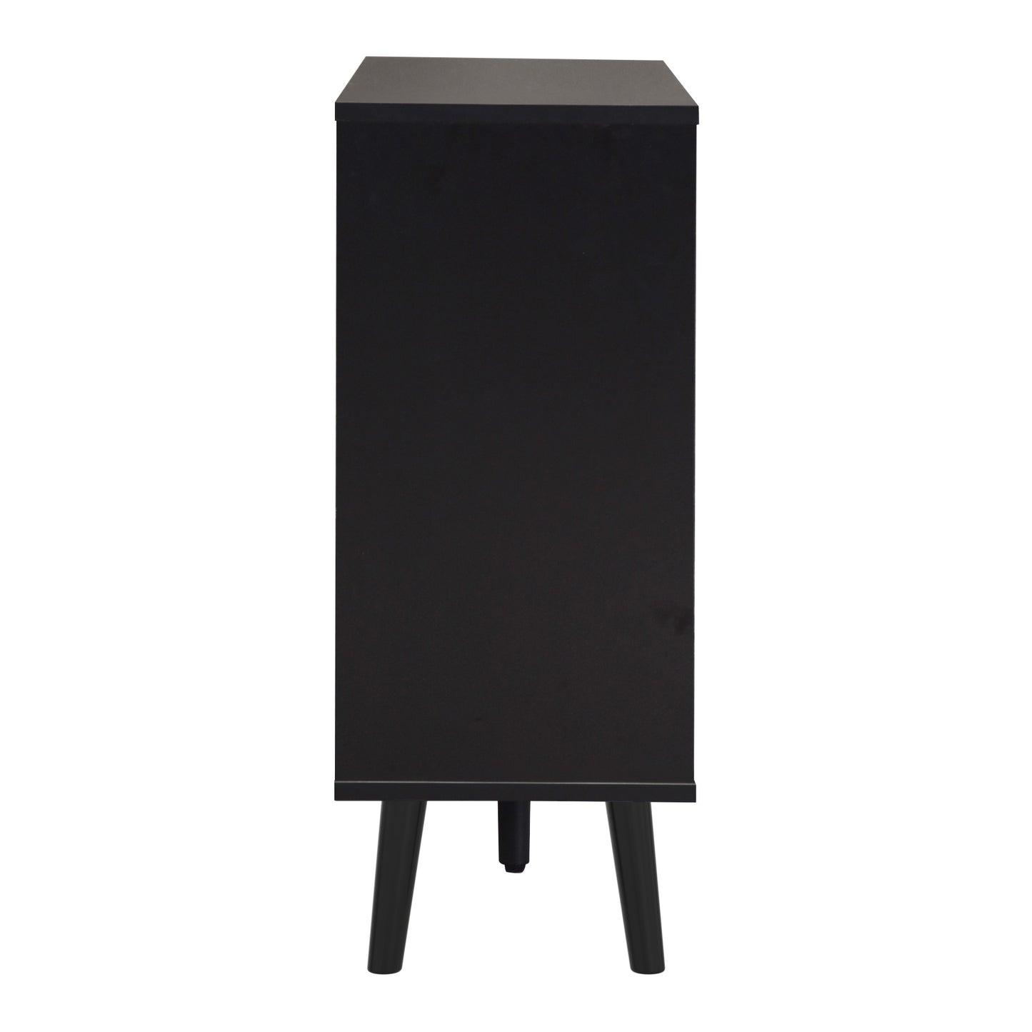 Ashbury Chevron Storage Cabinet, 35.5", Black with Wooden Doors