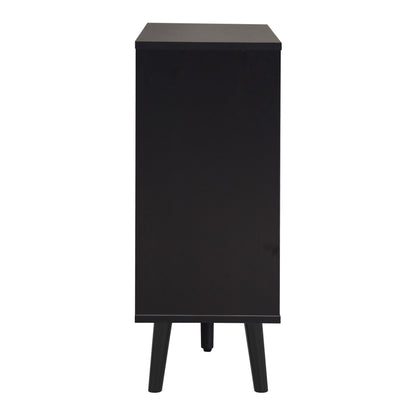 Ashbury Chevron Storage Cabinet, 35.5", Black with Wooden Doors