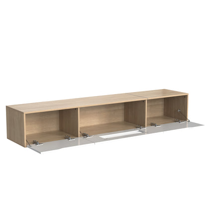 Rosemount LED TV Stand with Storage, 71", High-Gloss White and Oak Finish