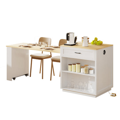 Kinsey Kitchen Island with Extendable Dining Table, White