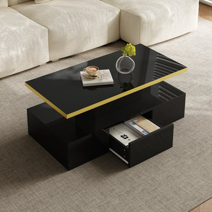 Nova High-Gloss Coffee Table with LED Lighting and Storage, Black