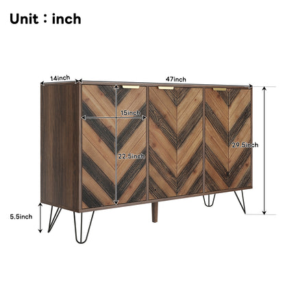 Arden Chevron Wood-Pattern 3-Door Sideboard with Adjustable Shelves, Natural