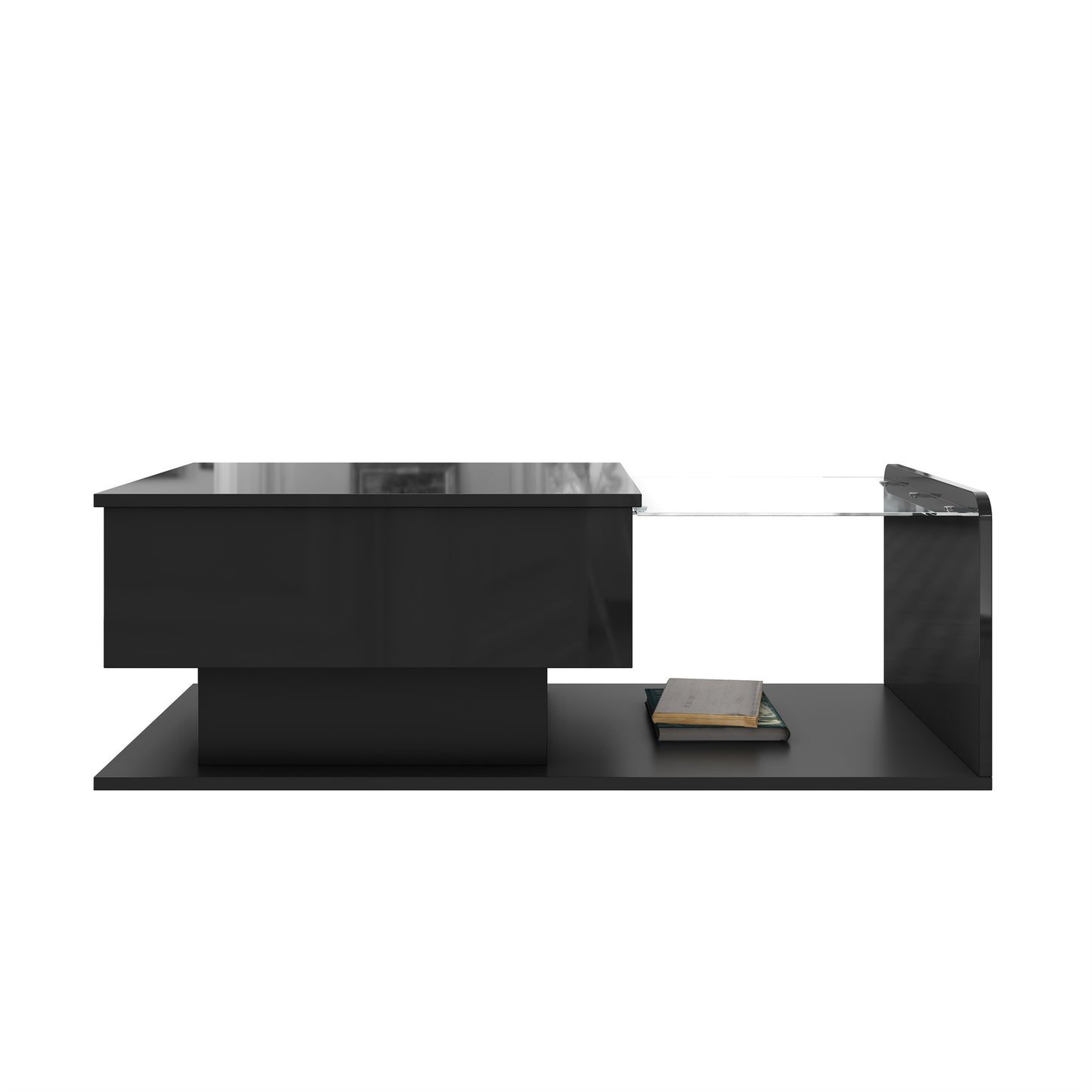 Mirella High-Gloss Lift-Top Coffee Table with LED Accent Lighting, Black