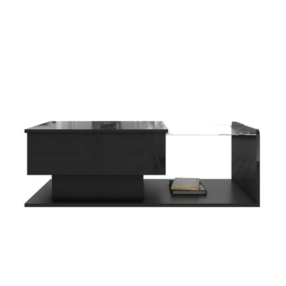 Mirella High-Gloss Lift-Top Coffee Table with LED Accent Lighting, Black