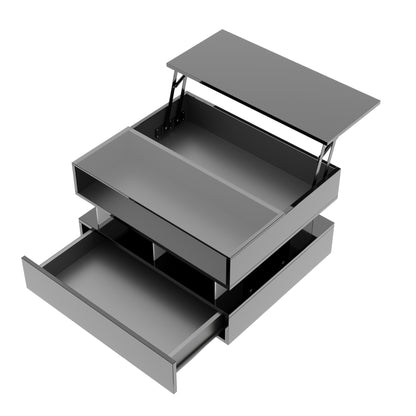 Evalo High-Gloss LED Lift-Top Coffee Table with Drawer Storage, Black