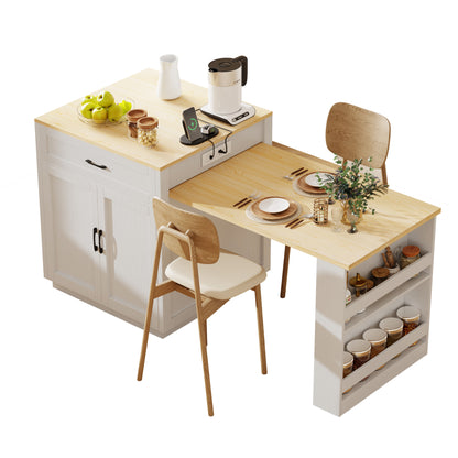 Kinsey Kitchen Island with Extendable Dining Table, White