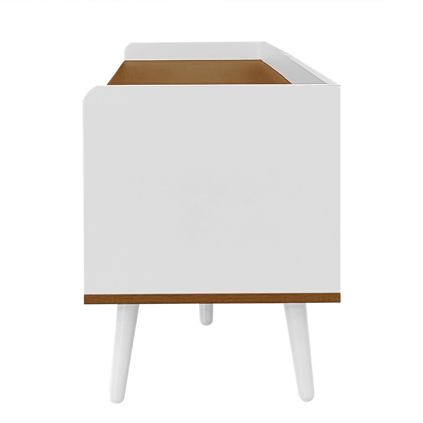 Solen Modern Wood TV Stand with Three-Door Storage, White and Natural