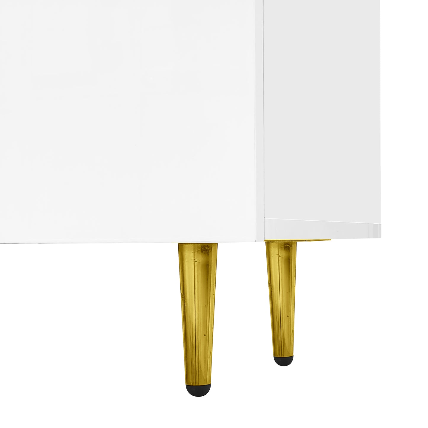 Goldridge Lacquered White TV Stand with Storage, 67", White and Gold Accent