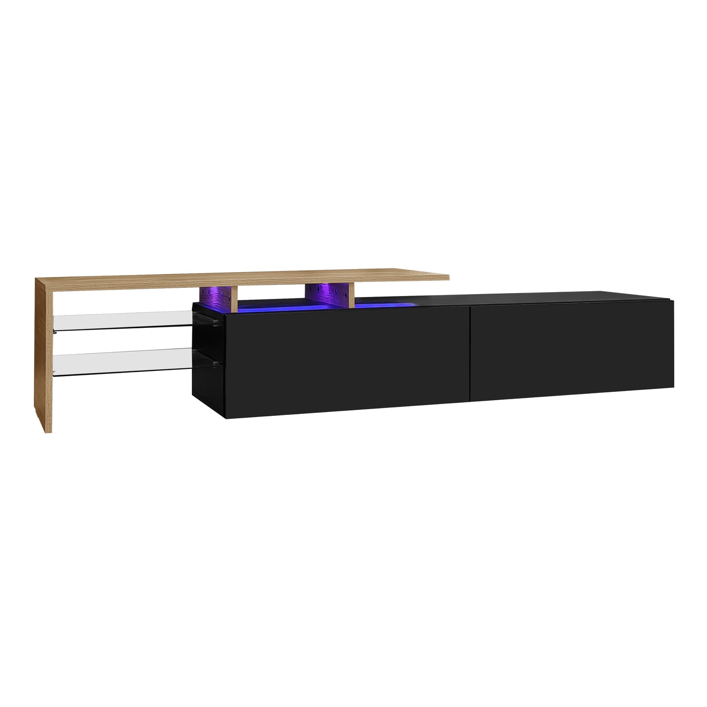 Oden Modern LED TV Stand with Storage Drawers, Black and Natural