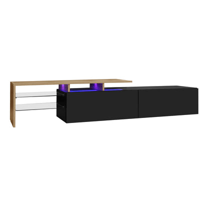 Oden Modern LED TV Stand with Storage Drawers, Black and Natural