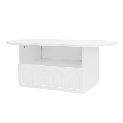 Aura Modern Coffee Table, Organic Curved Silhouette with Storage, White