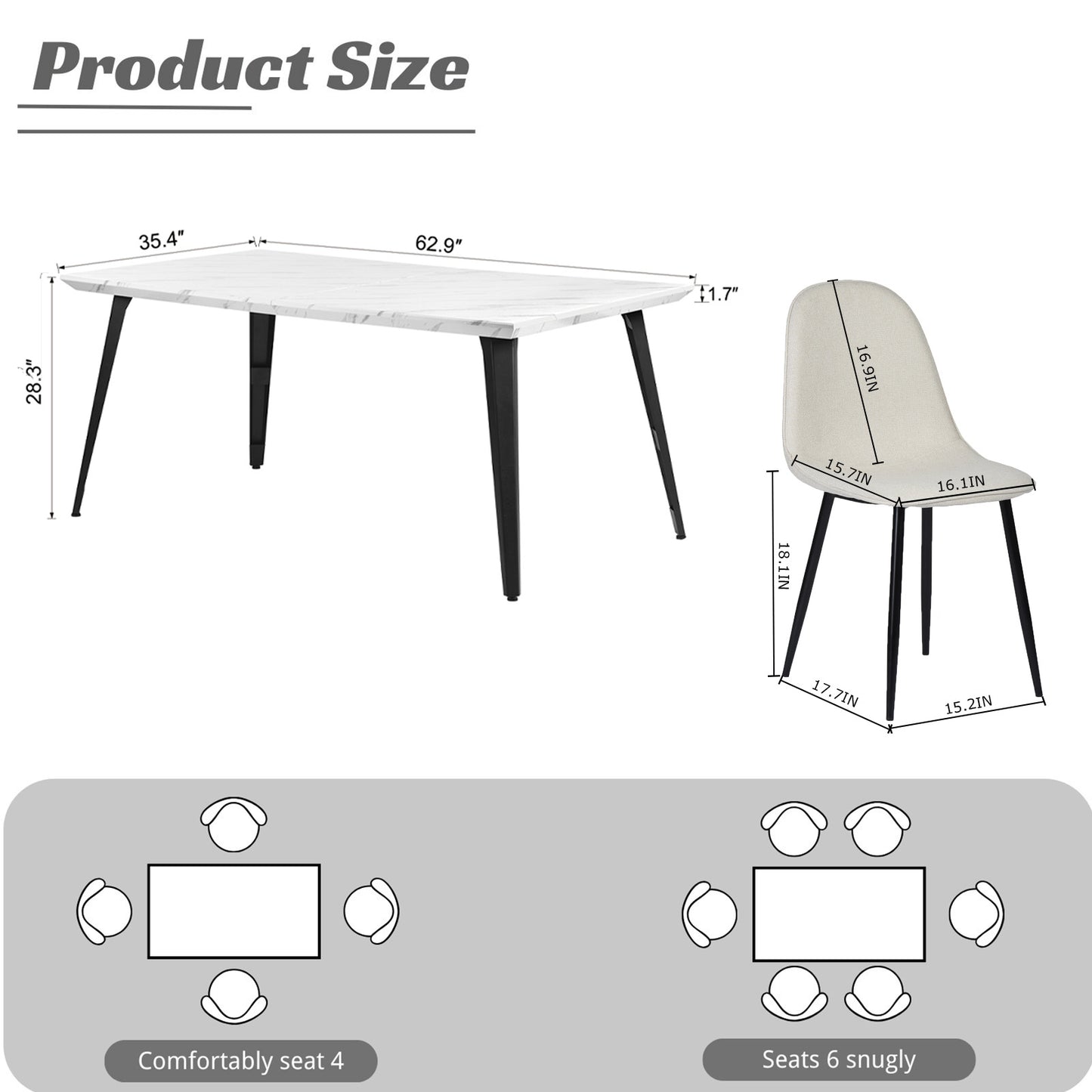 Stan Marble-Look Dining Table with Charlton Upholstered Chairs, 5-Piece Set, Khaki Beige