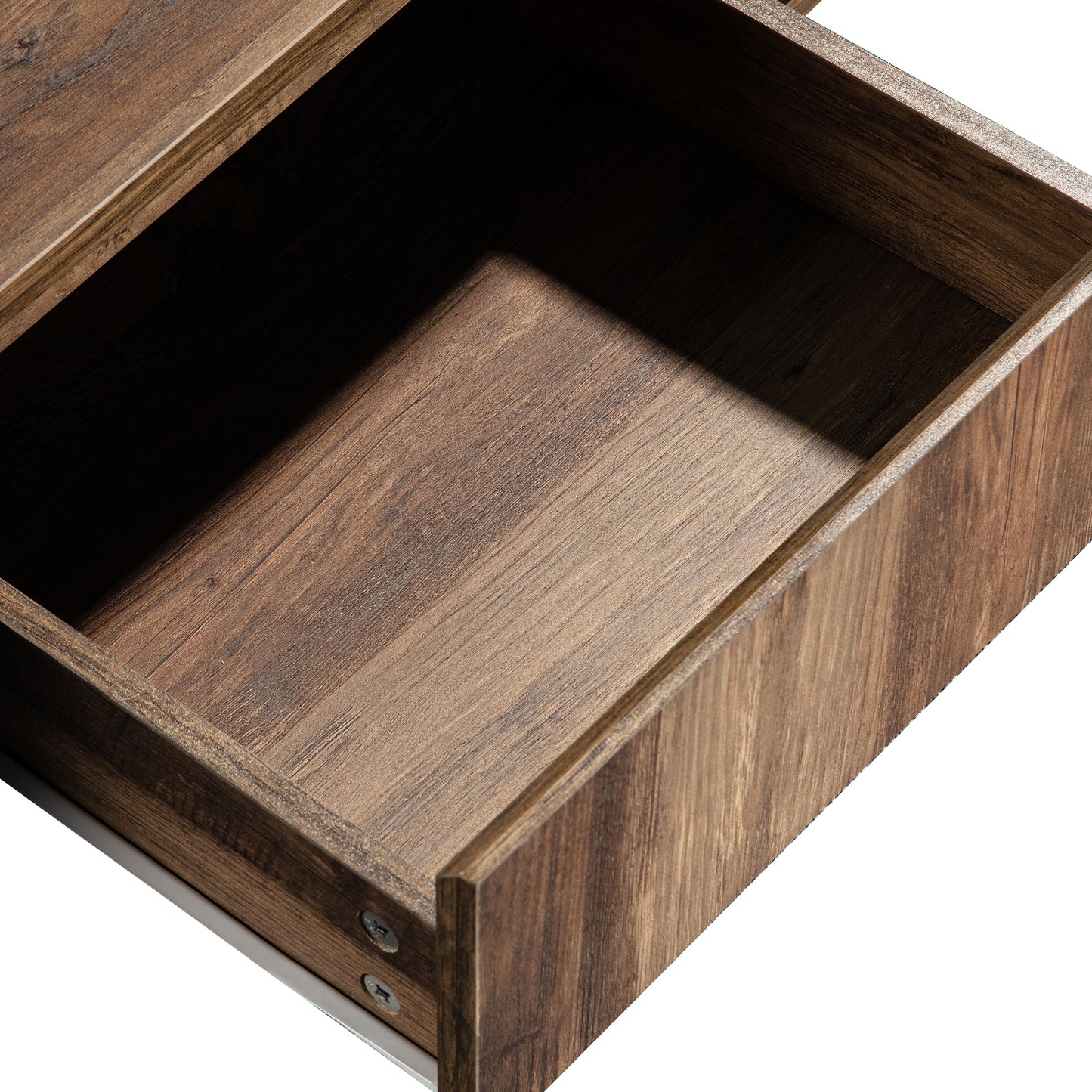 Ravenna Wood-Pattern Coffee Table with Open Side Storage and Drawer, Wood/Grey-Black