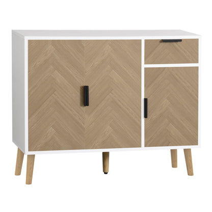Ashbury Chevron Storage Cabinet, 35.5", White with Wooden Doors