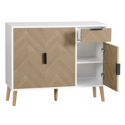 Ashbury Chevron Storage Cabinet, 35.5", White with Wooden Doors